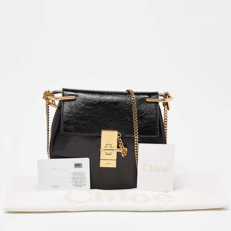 Pre Owned Chloe Black Patent Leather Small Drew Chain Crossbody Bag