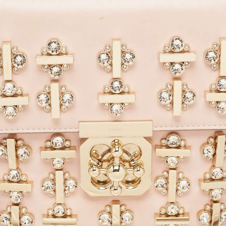 Pre Owned Chloe Light Pink Leather Medium Crystals Embellished Elsie Shoulder Bag