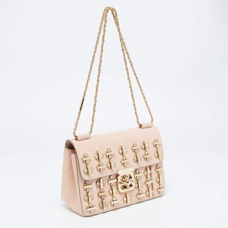 Pre Owned Chloe Light Pink Leather Medium Crystals Embellished Elsie Shoulder Bag