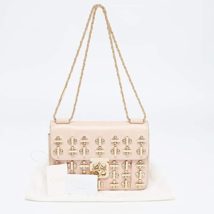Pre Owned Chloe Light Pink Leather Medium Crystals Embellished Elsie Shoulder Bag