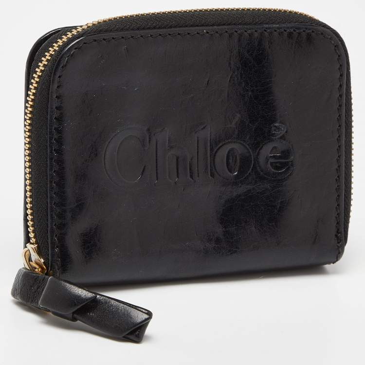 Pre Owned Chloe Black Leather Zip Compact Wallet