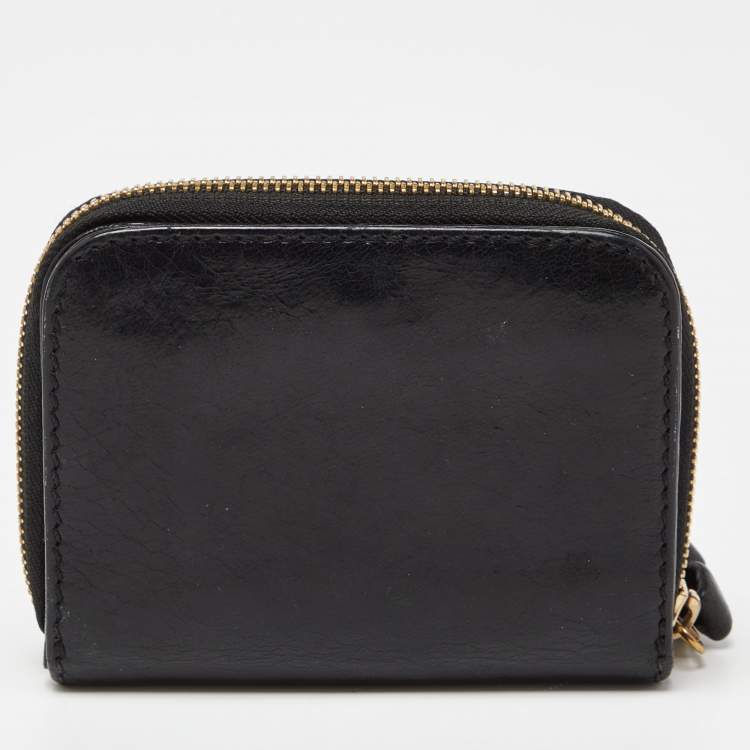Pre Owned Chloe Black Leather Zip Compact Wallet