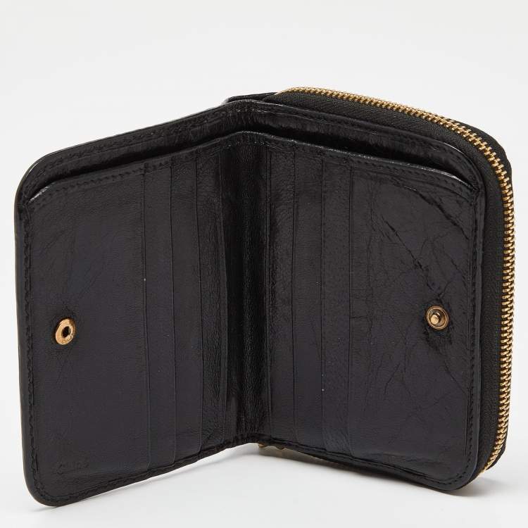 Pre Owned Chloe Black Leather Zip Compact Wallet