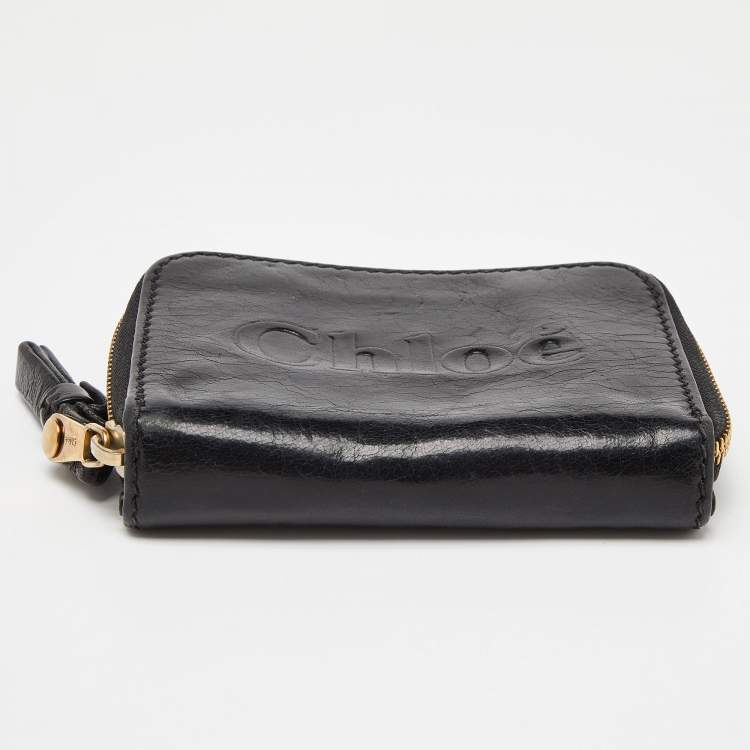 Pre Owned Chloe Black Leather Zip Compact Wallet