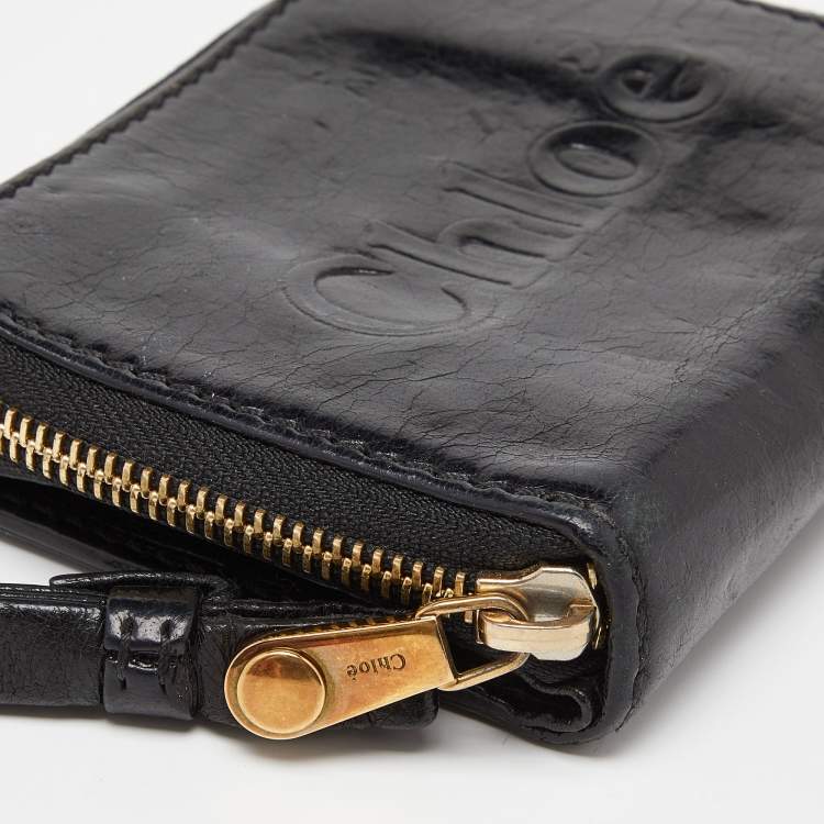 Pre Owned Chloe Black Leather Zip Compact Wallet
