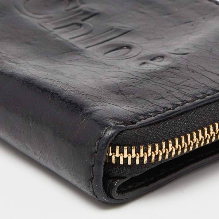 Pre Owned Chloe Black Leather Zip Compact Wallet