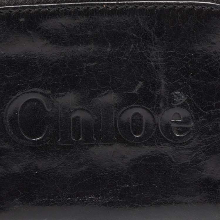 Pre Owned Chloe Black Leather Zip Compact Wallet