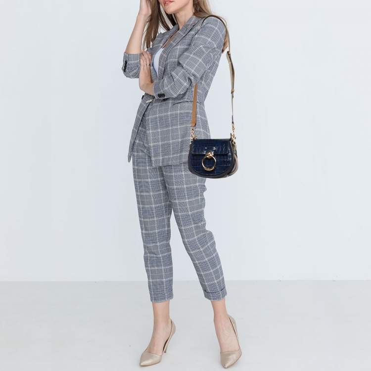 Pre Owned Chloe Blue/Tan Crocodile Embossed Leather, Suede and Leather Small Tess Crossbody Bag