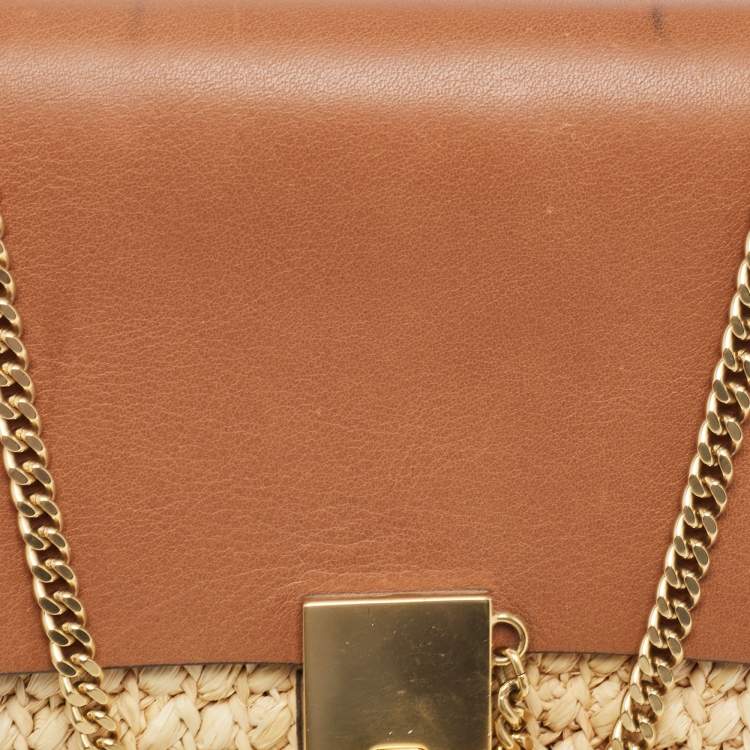 مملوكة مسبقًا Chloe Beige/Tan Raffia and Leather Medium Drew Shoulder Bag