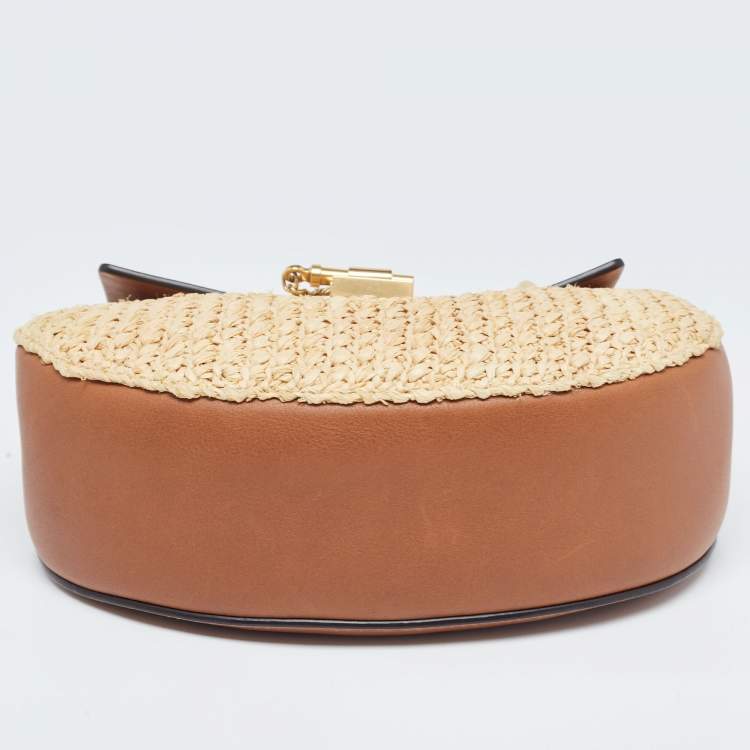 مملوكة مسبقًا Chloe Beige/Tan Raffia and Leather Medium Drew Shoulder Bag