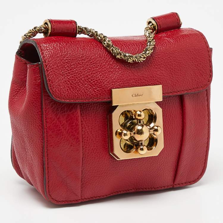 Pre Owned Chloe Red Leather Mini Elsie Crossbody Bag