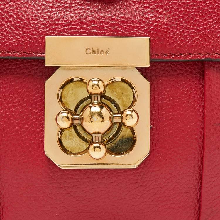 Pre Owned Chloe Red Leather Mini Elsie Crossbody Bag