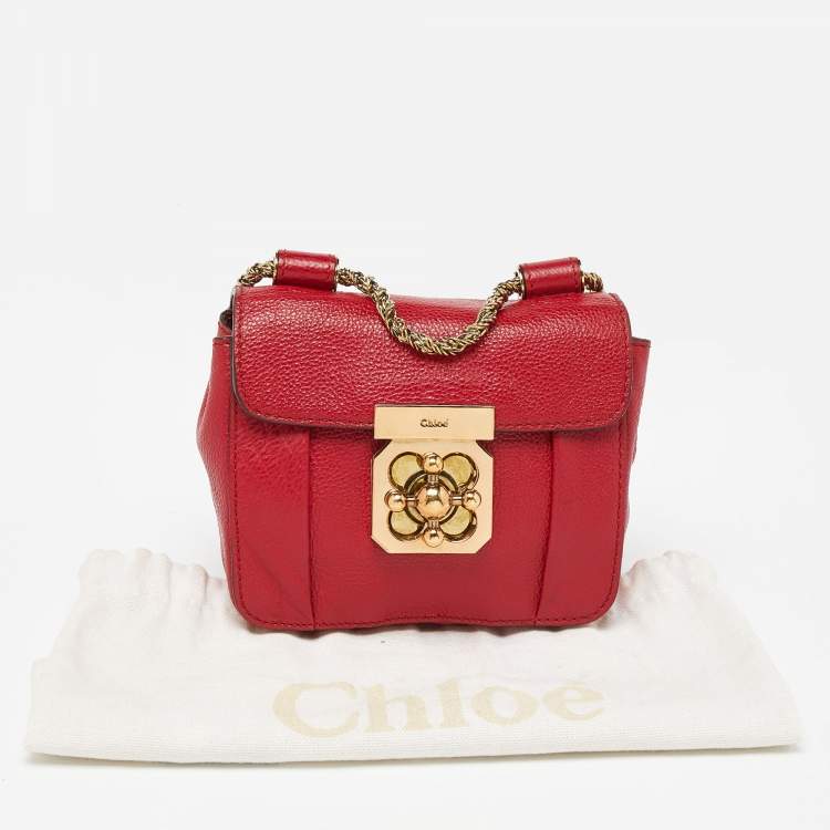 Pre Owned Chloe Red Leather Mini Elsie Crossbody Bag