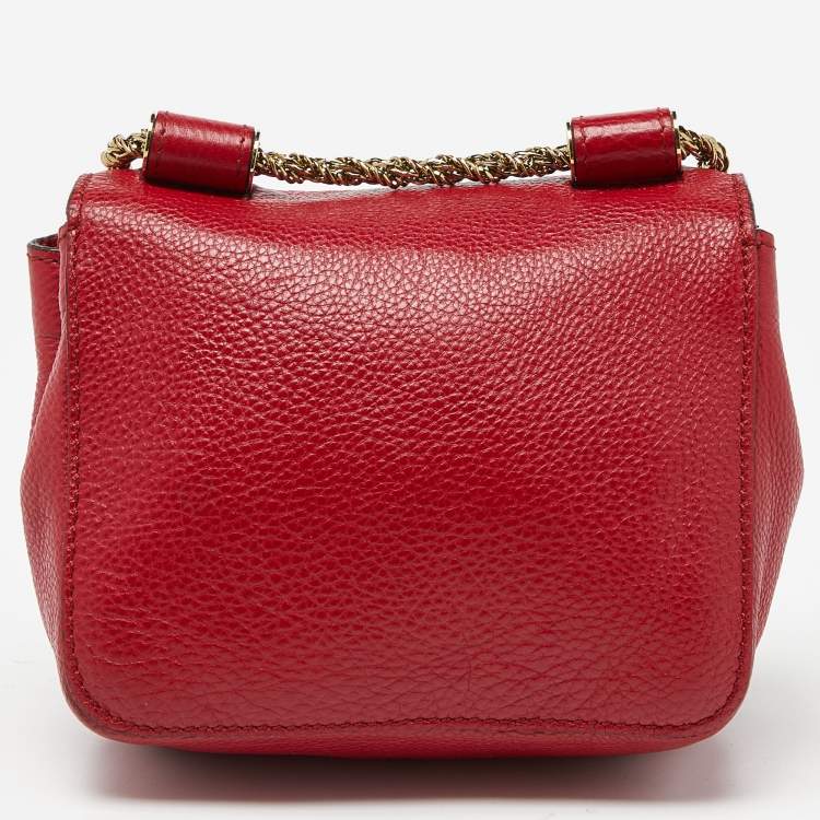 Pre Owned Chloe Red Leather Mini Elsie Crossbody Bag