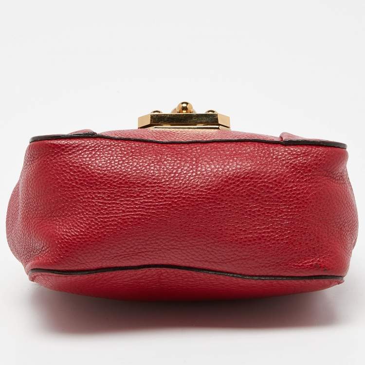 Pre Owned Chloe Red Leather Mini Elsie Crossbody Bag