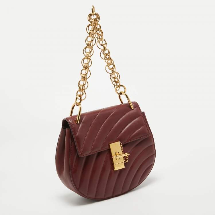 Pre Owned Chloe Red Quilted Leather Medium Drew Shoulder Bag