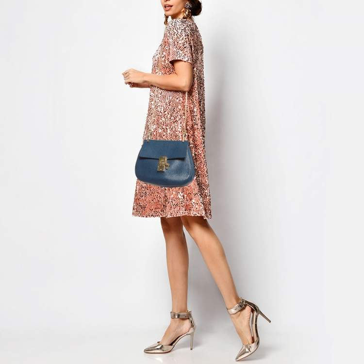 Pre Owned Chloe Blue Leather Medium Drew Shoulder Bag