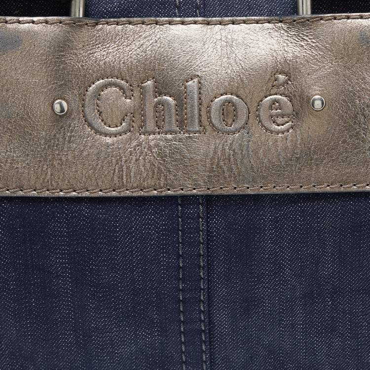 Pre Owned Chloe Blue/Metallic Denim and Leather Zip Satchel