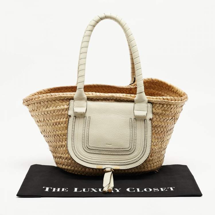 Pre Owned Chloe Beige/Cream Straw and Leather Medium Marcie Basket Bag