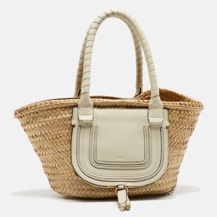 Pre Owned Chloe Beige/Cream Straw and Leather Medium Marcie Basket Bag