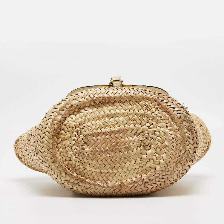 Pre Owned Chloe Beige/Cream Straw and Leather Medium Marcie Basket Bag