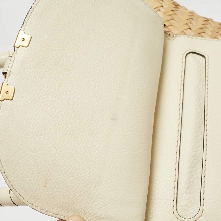 Pre Owned Chloe Beige/Cream Straw and Leather Medium Marcie Basket Bag