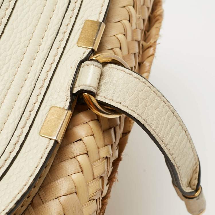 Pre Owned Chloe Beige/Cream Straw and Leather Medium Marcie Basket Bag