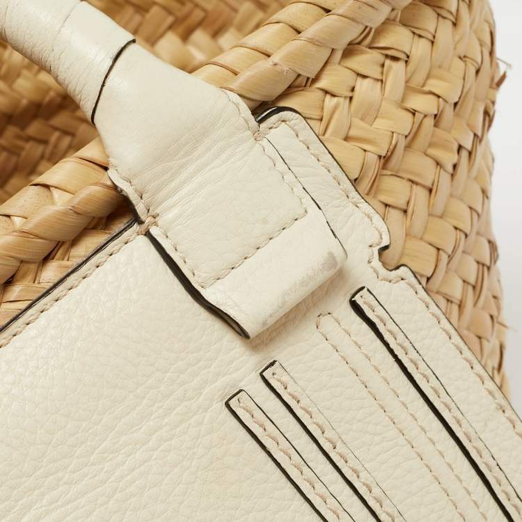 Pre Owned Chloe Beige/Cream Straw and Leather Medium Marcie Basket Bag