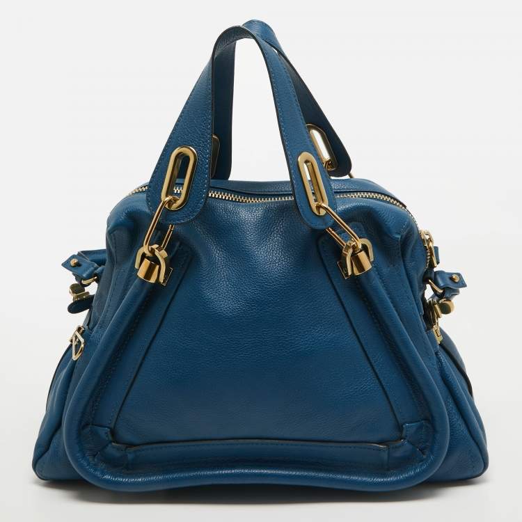 Pre Owned Chloe Blue Leather Medium Paraty Satchel