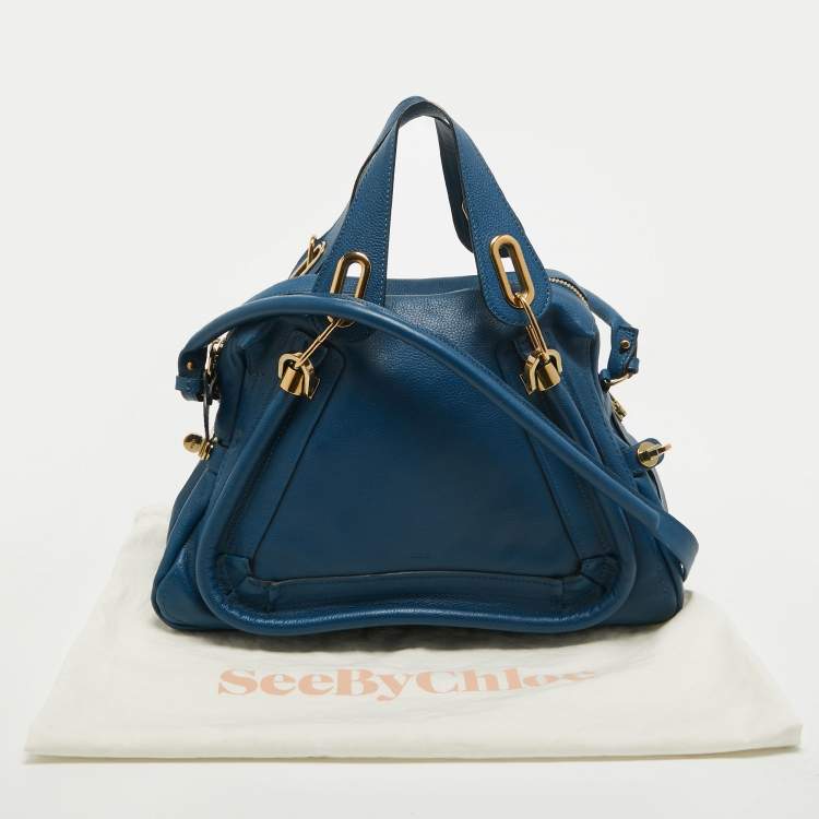 Pre Owned Chloe Blue Leather Medium Paraty Satchel