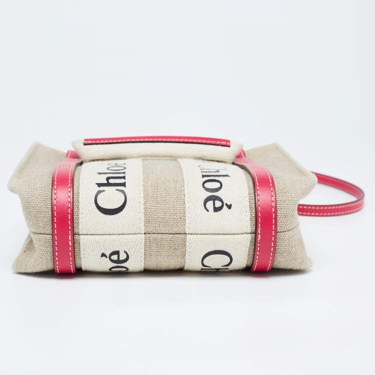 Pre Owned Chloe Pink/Beige Canvas and Leather Mini Woody Tote