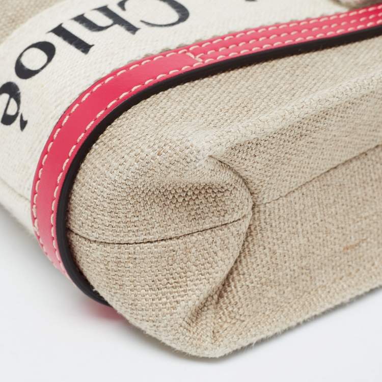 Pre Owned Chloe Pink/Beige Canvas and Leather Mini Woody Tote