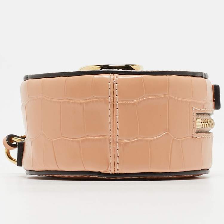 Pre Owned Chloe Peach Crocodile Embossed Leather Mini C Round Crossbody Bag