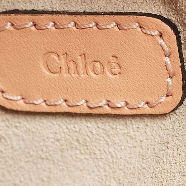 Pre Owned Chloe Peach Crocodile Embossed Leather Mini C Round Crossbody Bag