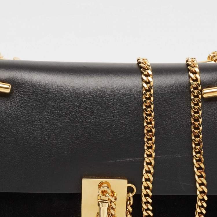 Pre Owned Chloe Black Leather and Suede Small Drew Chain Crossbody Bag