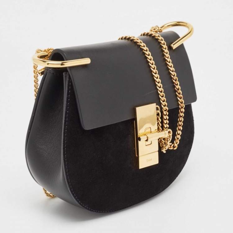 Pre Owned Chloe Black Leather and Suede Small Drew Chain Crossbody Bag