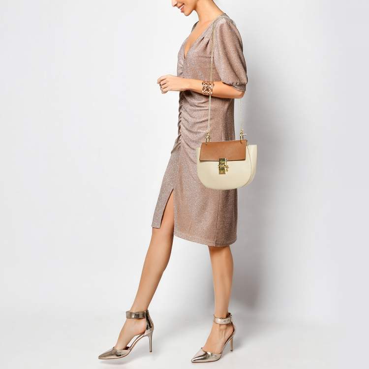 Pre Owned Chloe Peach/Brown Pebbled Leather Medium Drew Shoulder Bag