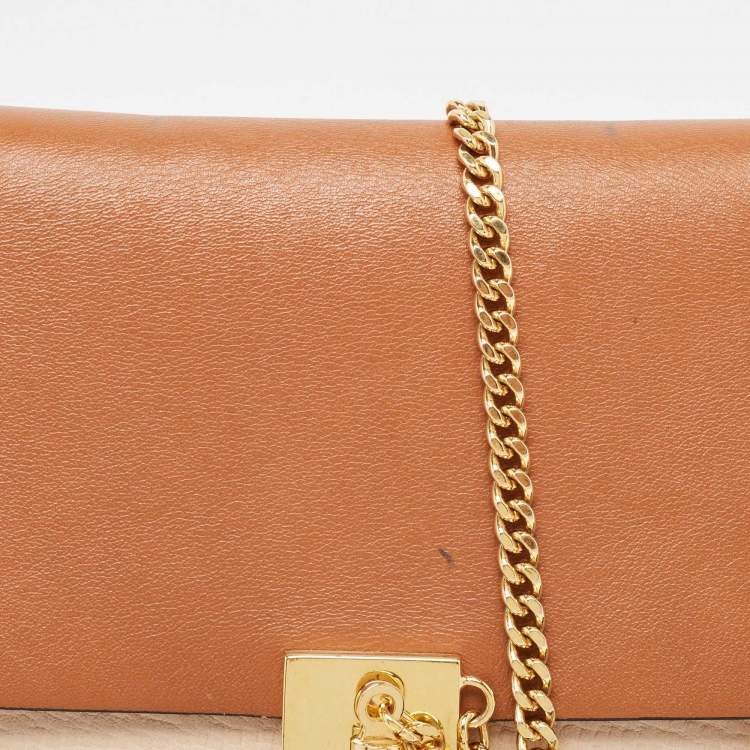 Pre Owned Chloe Peach/Brown Pebbled Leather Medium Drew Shoulder Bag