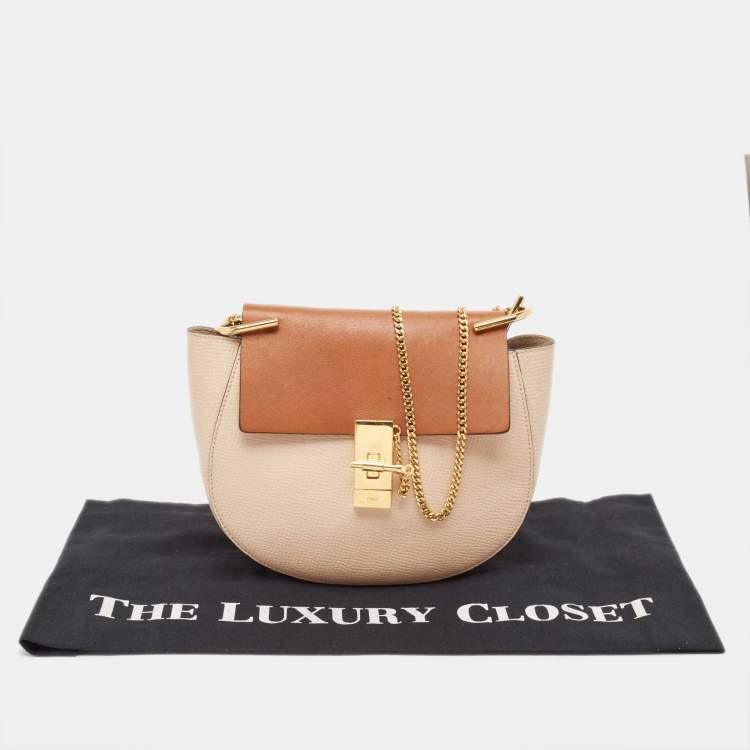 Pre Owned Chloe Peach/Brown Pebbled Leather Medium Drew Shoulder Bag