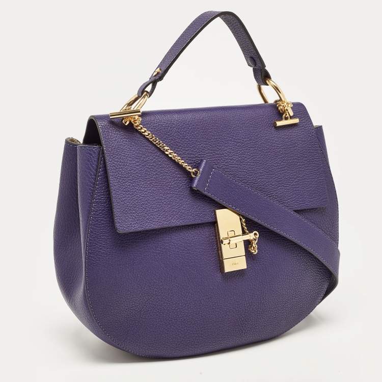 Pre Owned Chloe Dark Purple Leather Large Drew Shoulder Bag