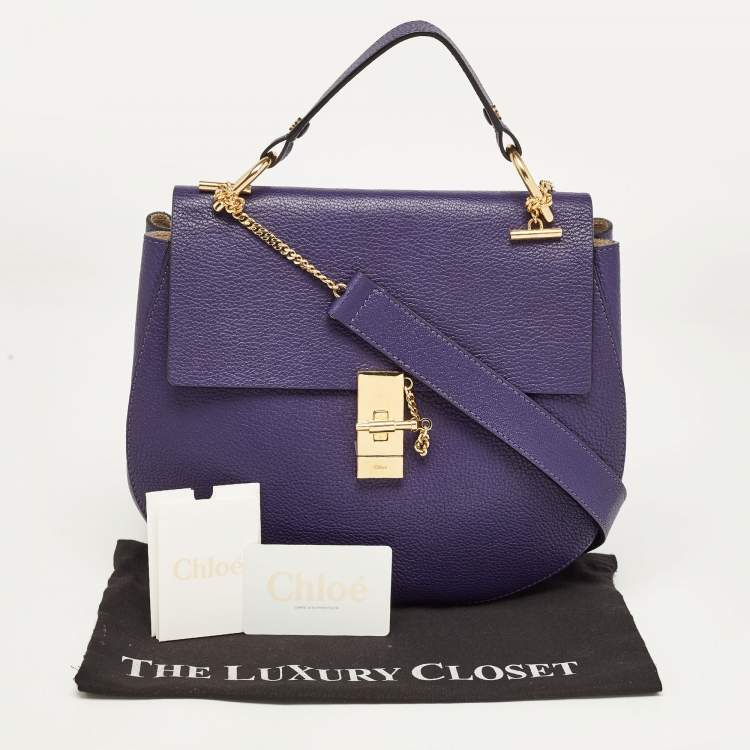 Pre Owned Chloe Dark Purple Leather Large Drew Shoulder Bag