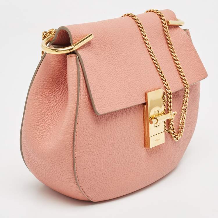 Pre Owned Chloe Salmon Pink Leather Medium Drew Shoulder Bag
