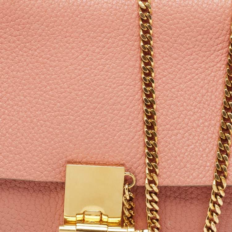 Pre Owned Chloe Salmon Pink Leather Medium Drew Shoulder Bag