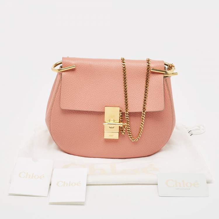 Pre Owned Chloe Salmon Pink Leather Medium Drew Shoulder Bag