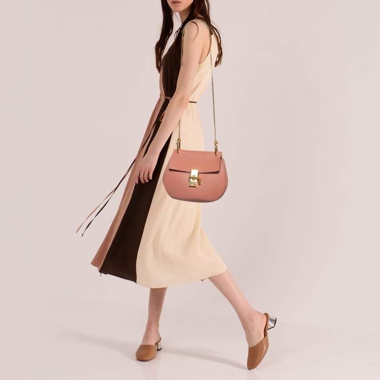 Pre Owned Chloe Salmon Pink Leather Medium Drew Shoulder Bag
