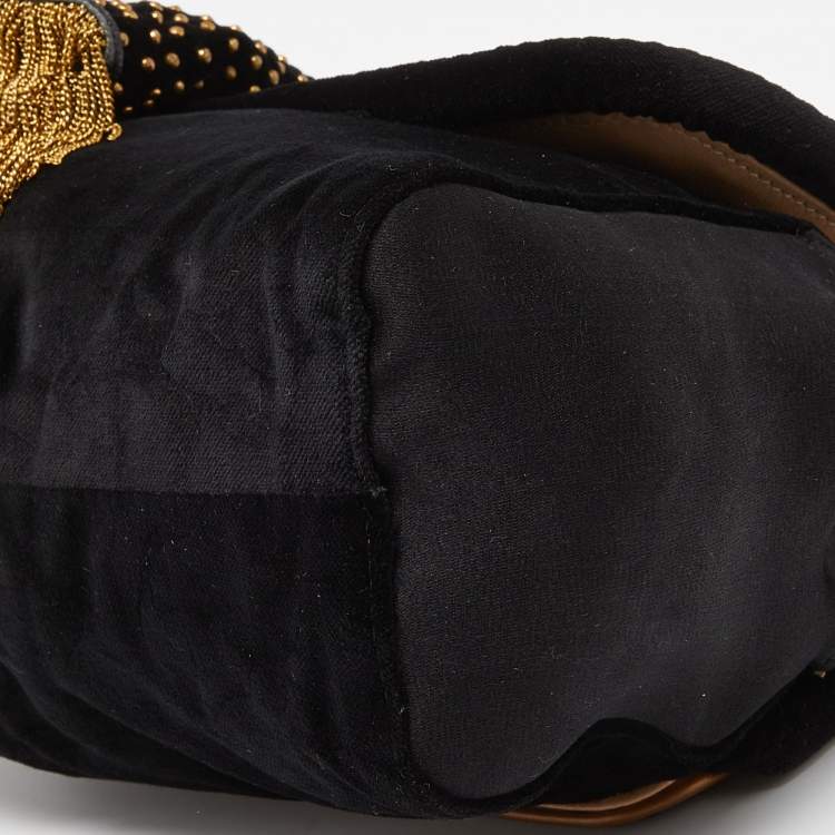 مملوكة مسبقًا Chloe Black/Gold Velvet Metal Detail Flap Bag