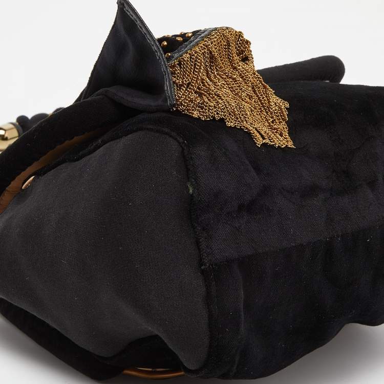 مملوكة مسبقًا Chloe Black/Gold Velvet Metal Detail Flap Bag