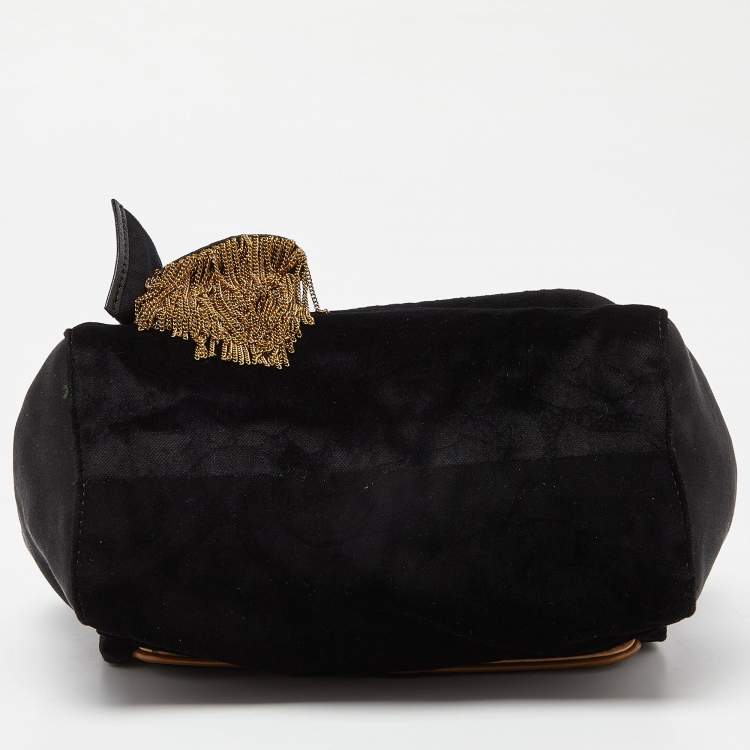 مملوكة مسبقًا Chloe Black/Gold Velvet Metal Detail Flap Bag