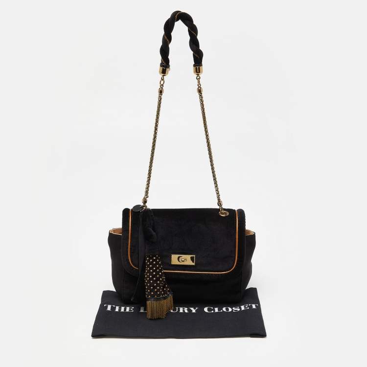 مملوكة مسبقًا Chloe Black/Gold Velvet Metal Detail Flap Bag