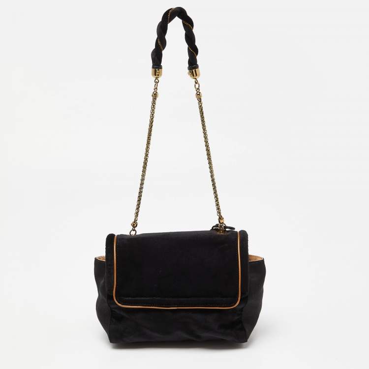 مملوكة مسبقًا Chloe Black/Gold Velvet Metal Detail Flap Bag